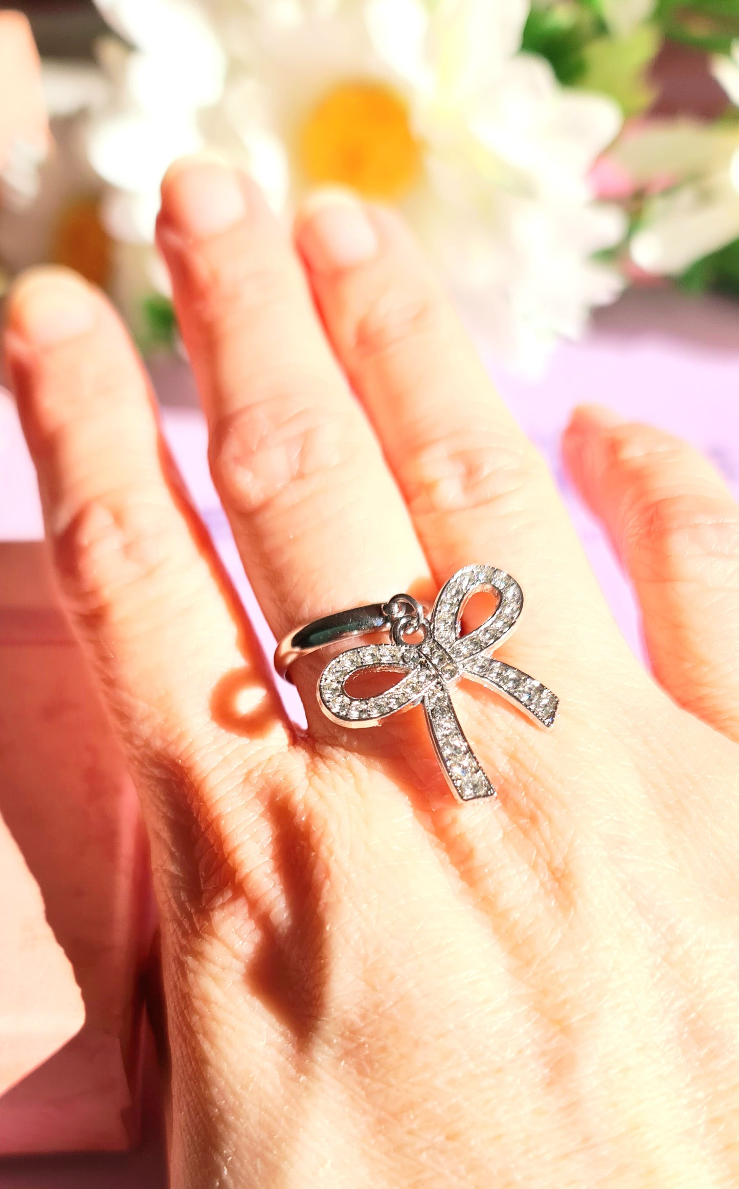 Anello fiocco con strass