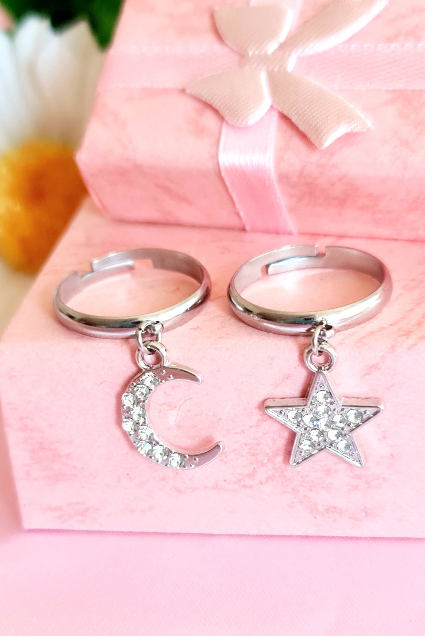 Anelli luna e stella con strass