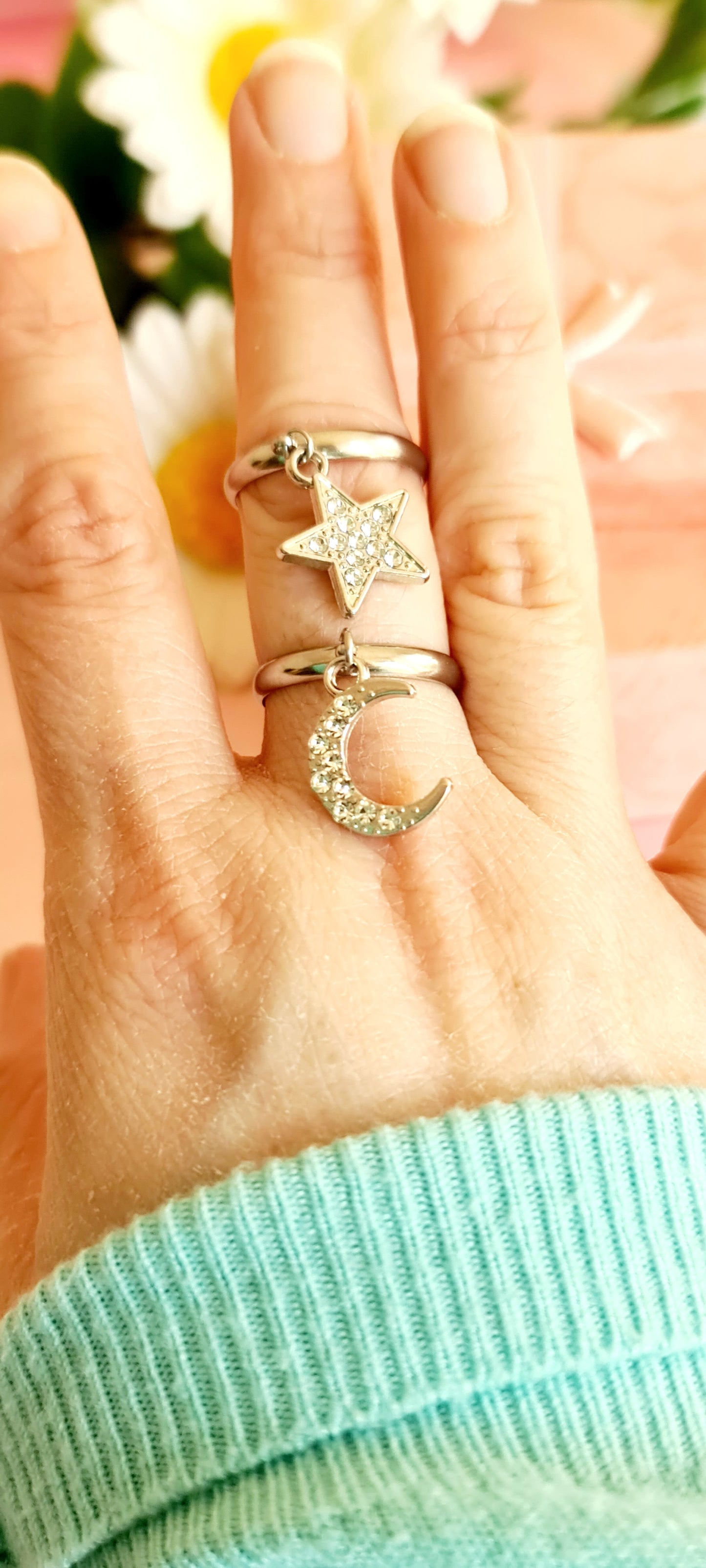 Anelli luna e stella con strass