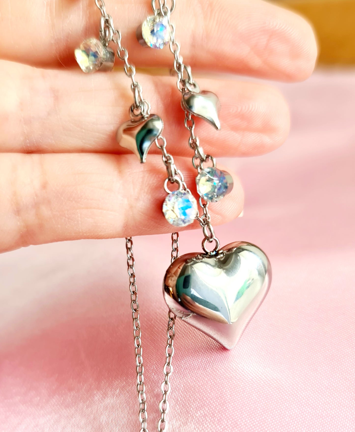 Collana cuori e cristalli