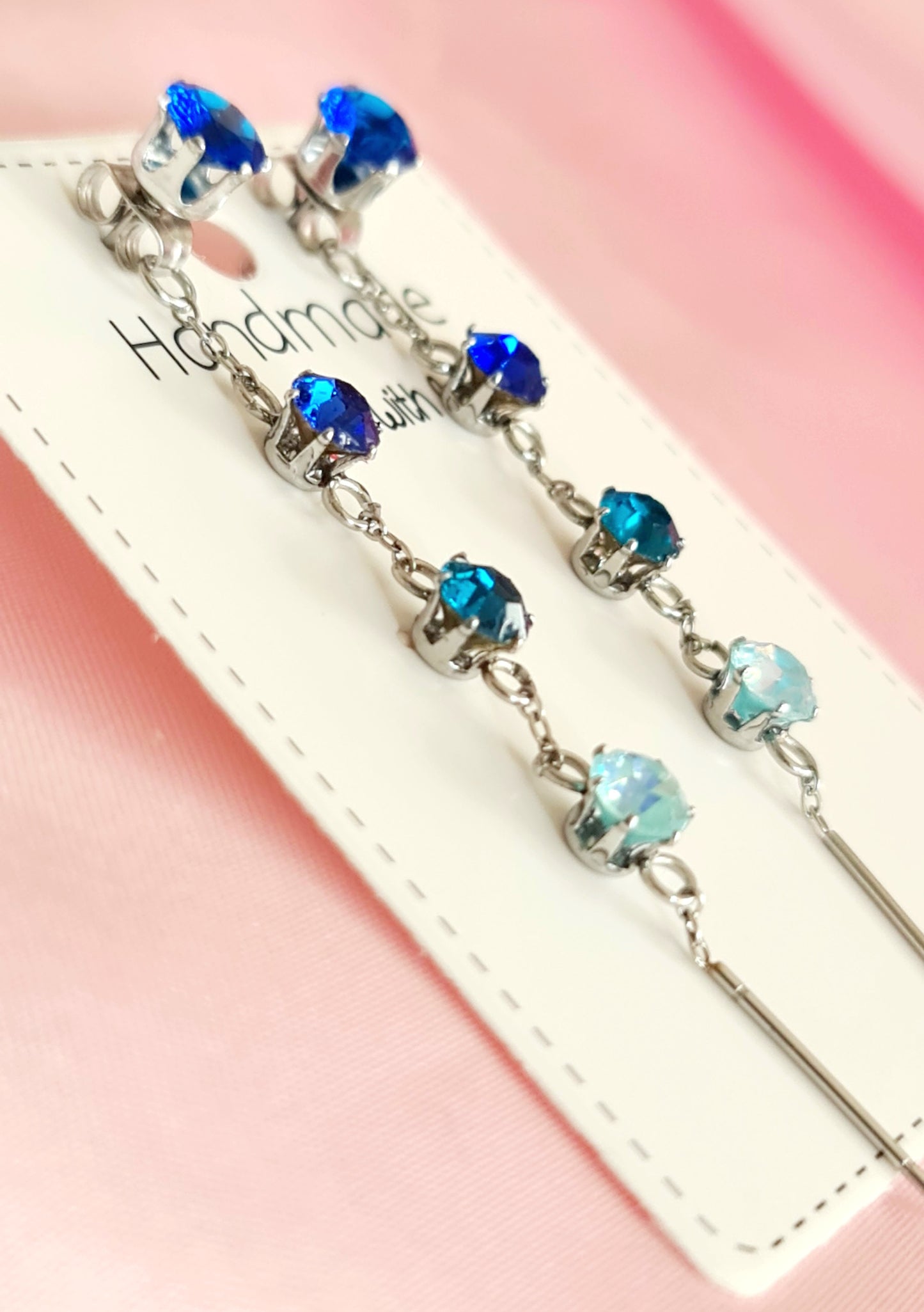 Orecchini fila di strass sfumature di azzurro