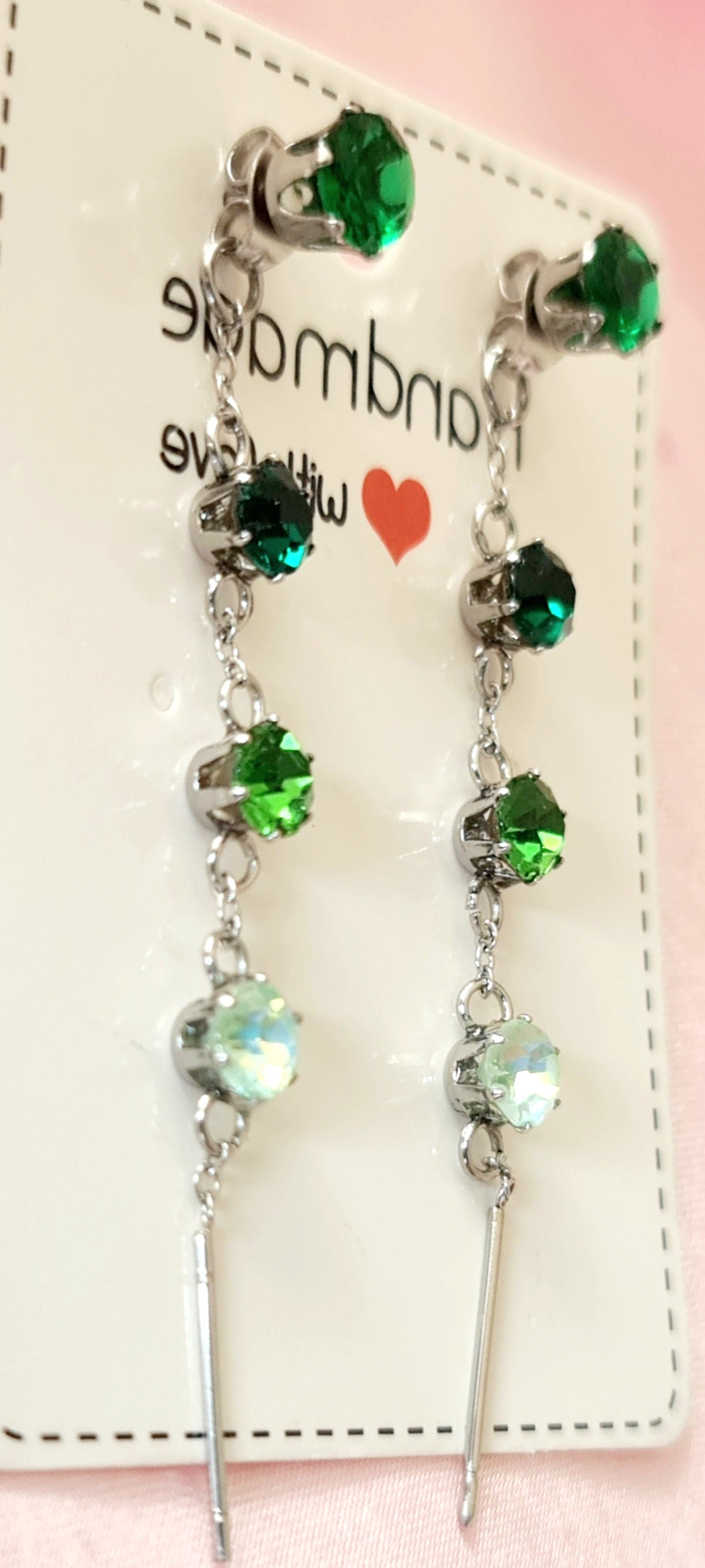 Orecchini fila di strass sfumature di verde