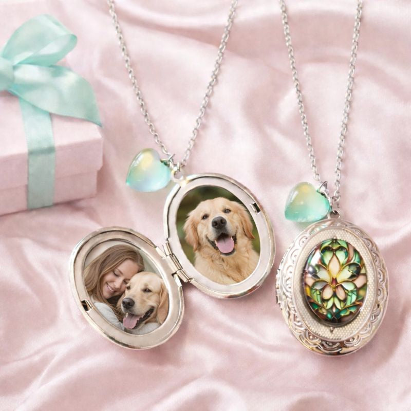 ✨ Collana Medaglione Ovale con Fiore Art Nouveau e Cuore Verde ✨