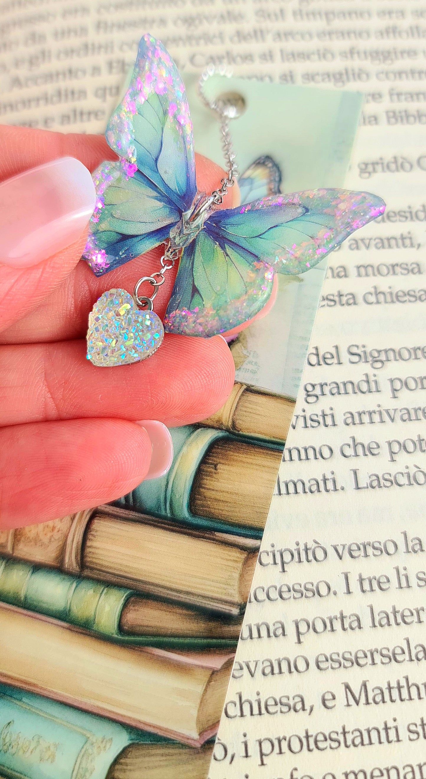 Segnalibri con farfalla verde in resina