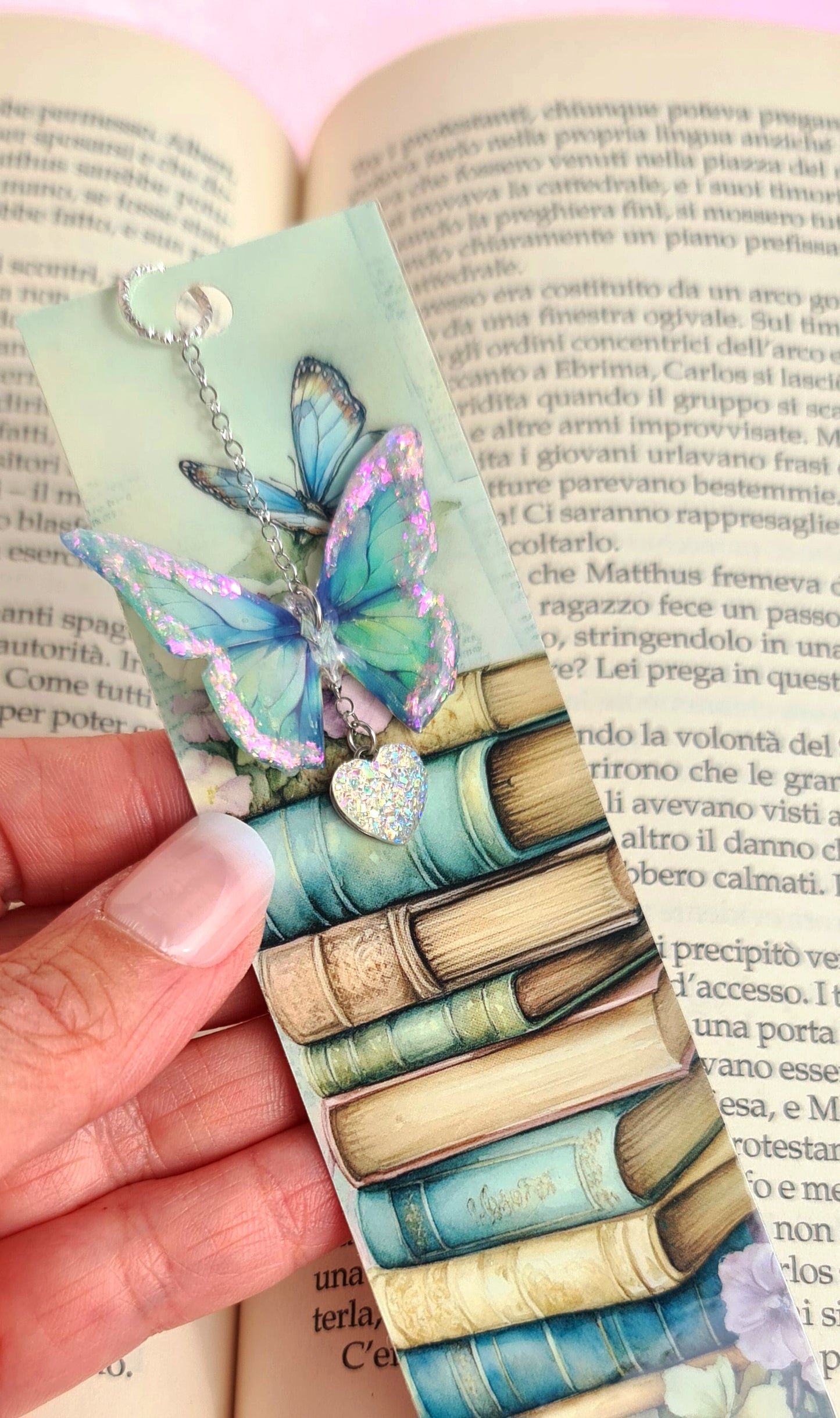 Marque-pages papillon rose et bleu