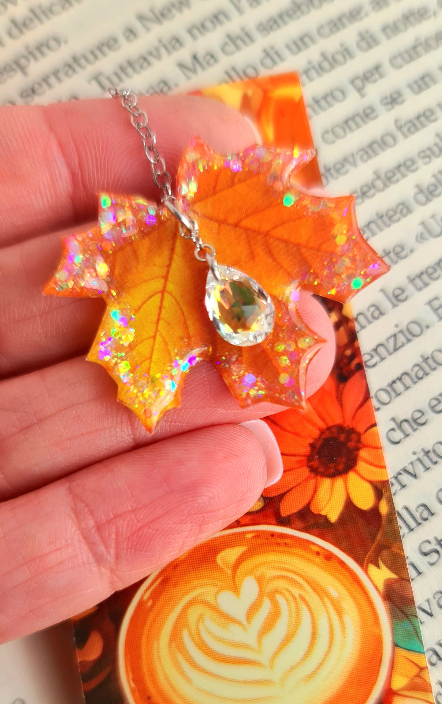 Segnalibri con foglie autunnali in resina