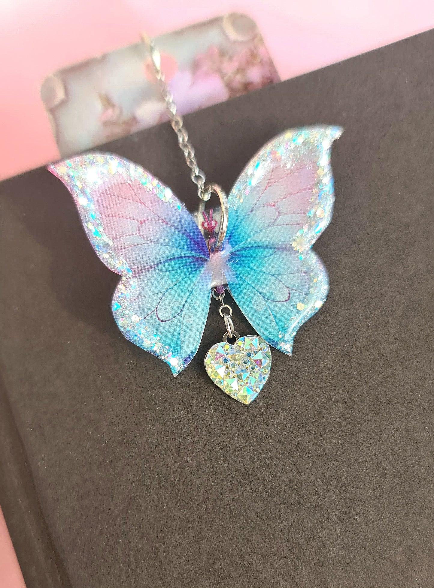 Marque-pages papillon rose et bleu