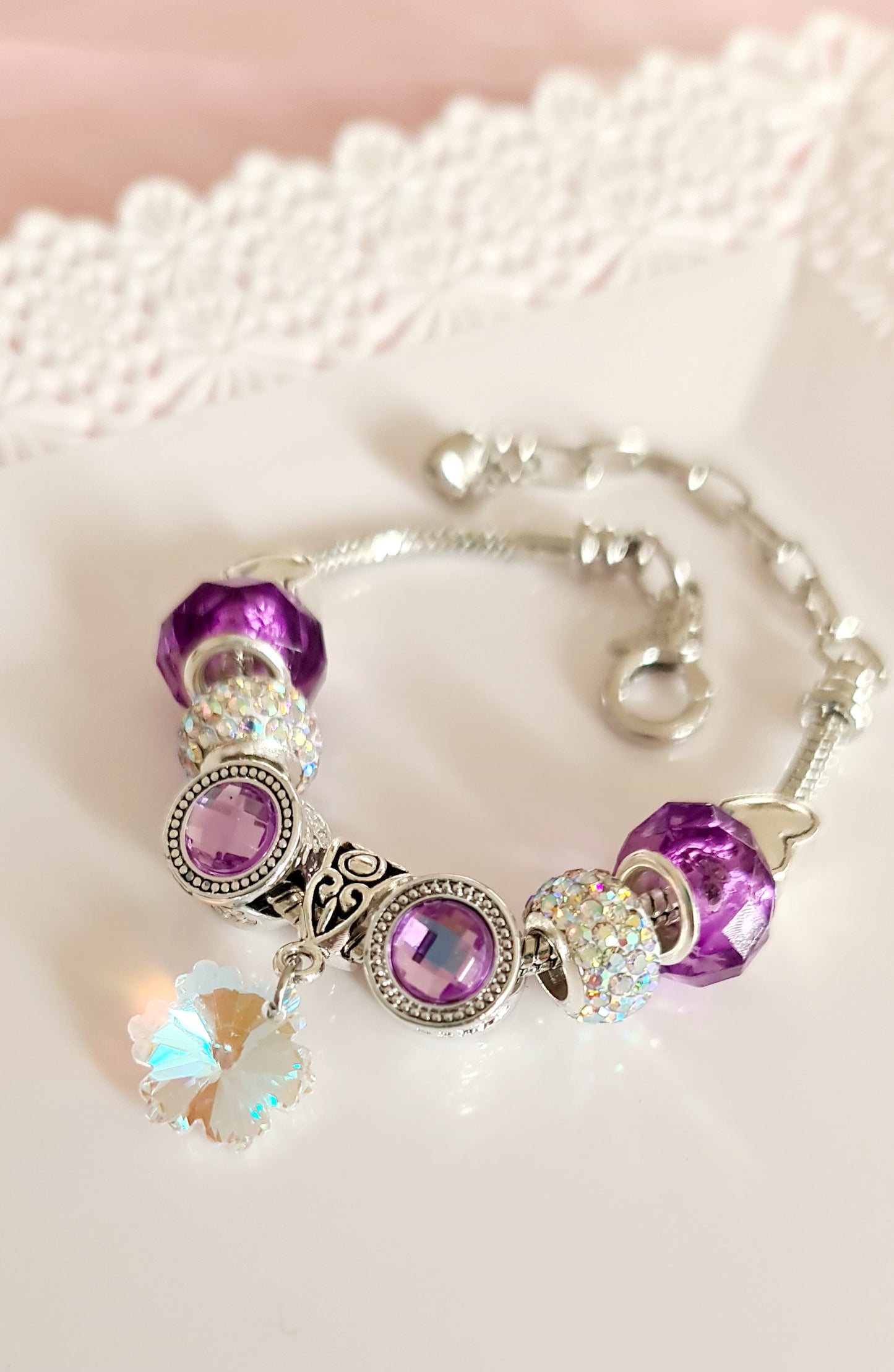 Bracciale con catena a serpente con charm fiocco di neve