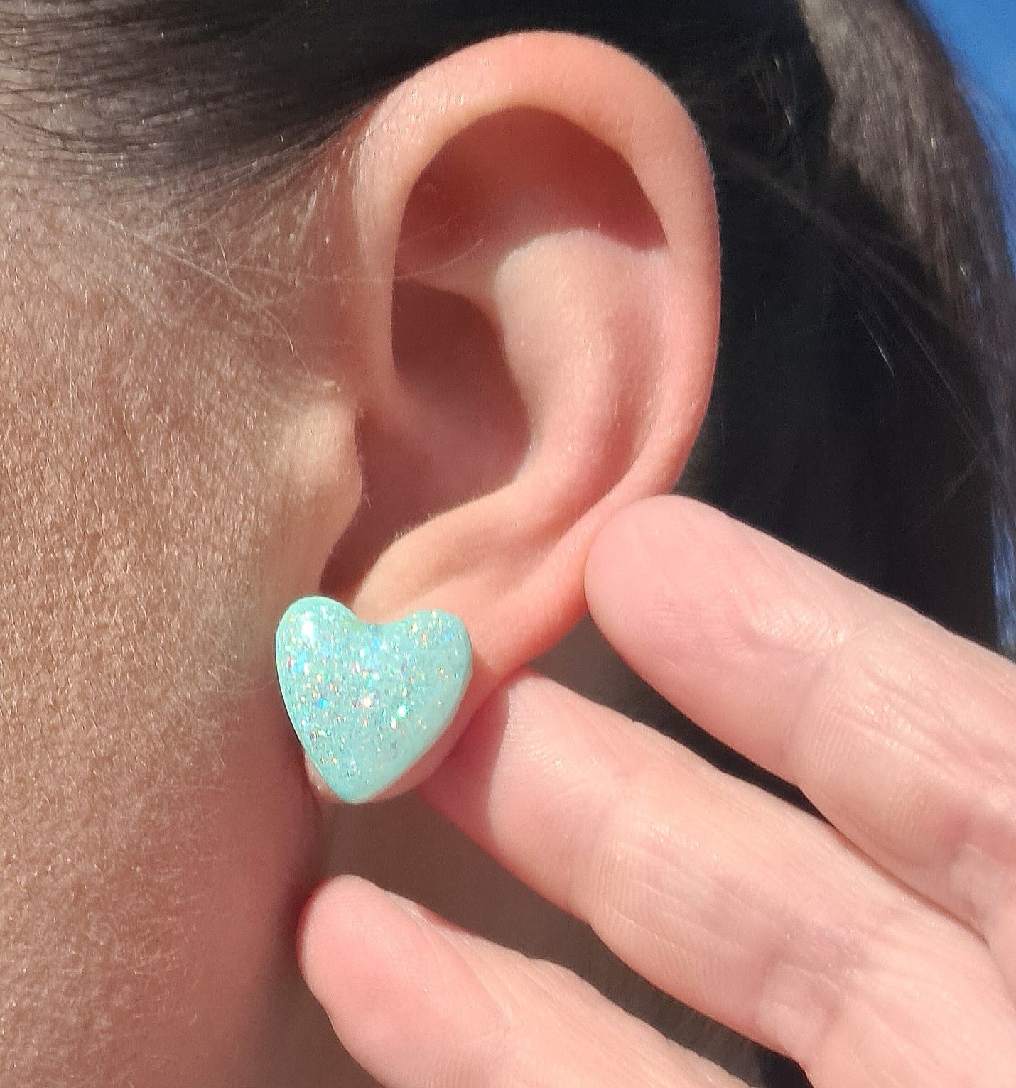 Set Orecchini Cuore Glitterati Brillanti al Sole – Orecchini Artigianali in Argilla Polimerica e Resina, Set da 3 Paia rosa-giallo-verde acqua