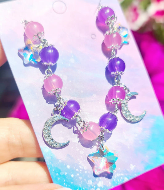 Bracciale che Cambia Colore al Sole con Stelle e Luna – Bracciale Viola e Fucsia per l'estate