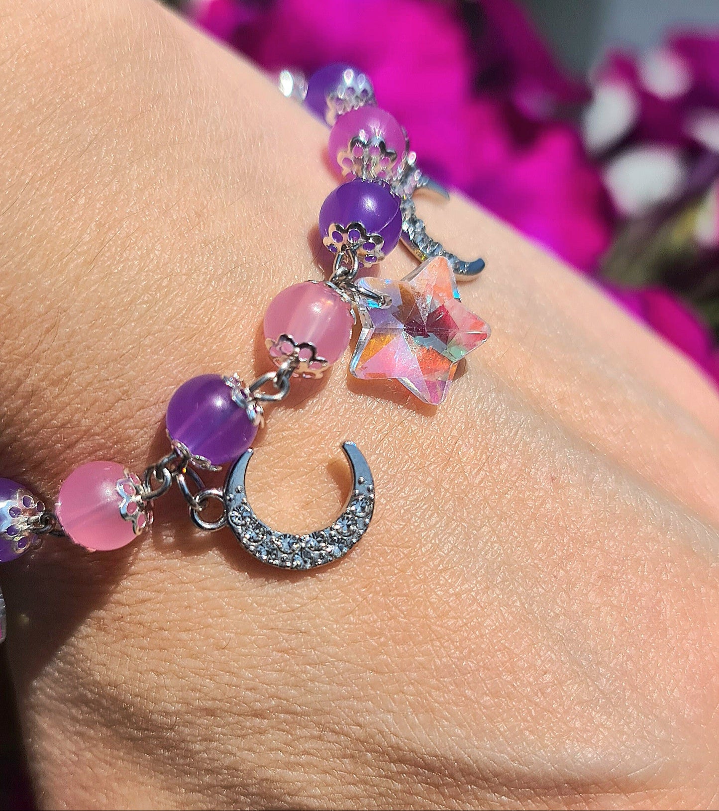 Bracciale che Cambia Colore al Sole con Stelle e Luna – Bracciale Viola e Fucsia per l'estate
