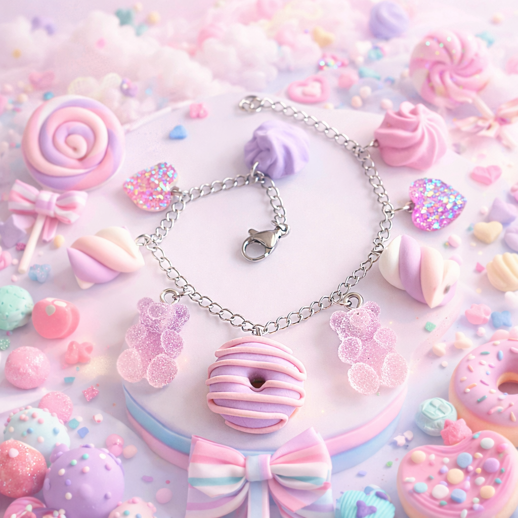 Bracciali con finti dolcetti rosa e lilla