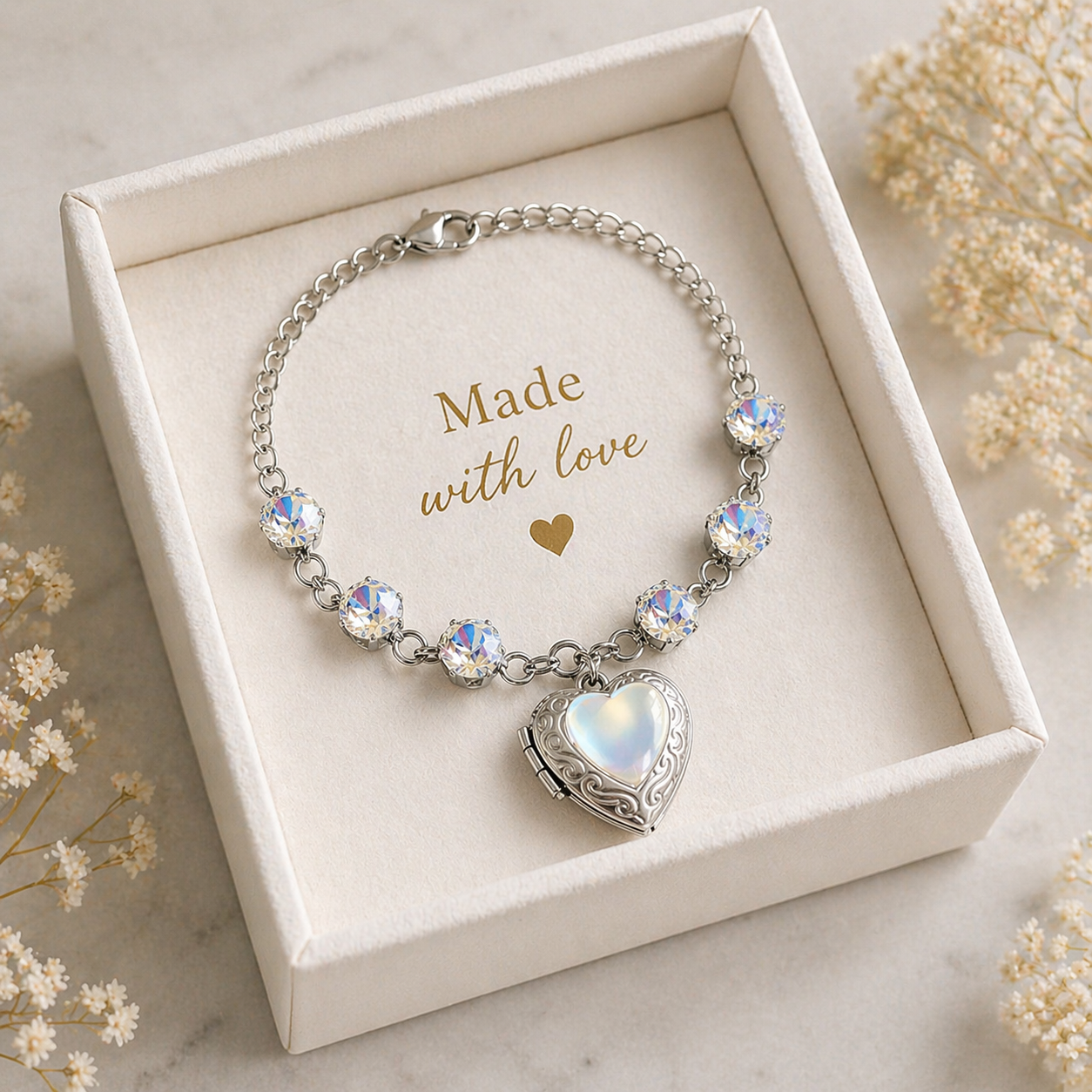 Bracciale Cuore Apribile con Strass – Porta Sempre con Te i Tuoi Ricordi