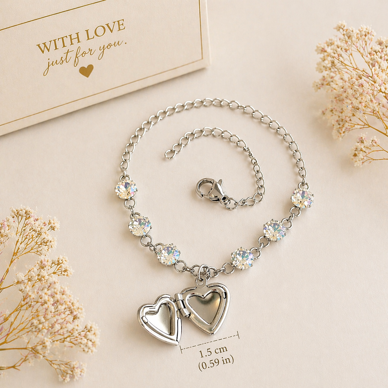 Bracciale Cuore Apribile con Strass – Porta Sempre con Te i Tuoi Ricordi