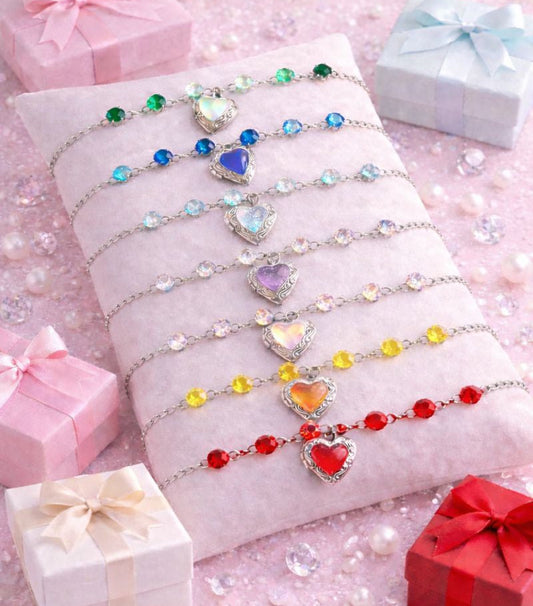 Bracciali artigianali con ciondoli Cuore apribili e strass di vetro – Acciaio Inox Ipoallergenico