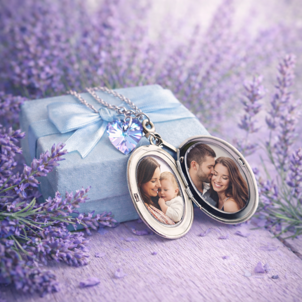 Collana con medaglione apribile e cabochon floreale