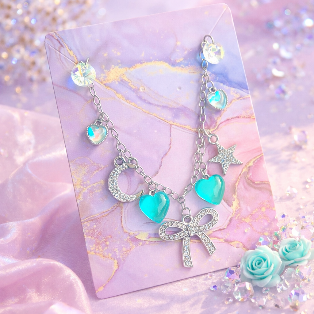 Bracciale con fiocco e cuori verde acqua