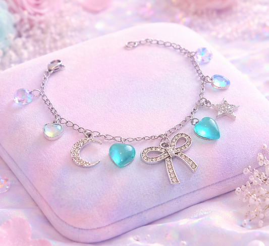 Bracciale con fiocco e cuori verde acqua