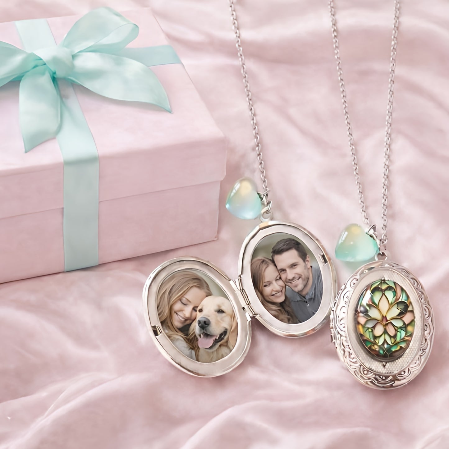 ✨ Collana Medaglione Ovale con Fiore Art Nouveau e Cuore Verde ✨